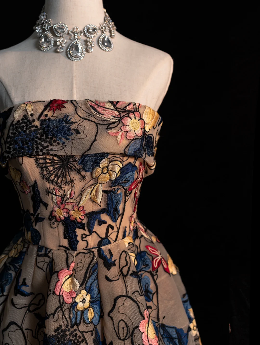 Exquisite A Line Strapless Satin Pattern Long Prom Dress, Evening Dress GG412