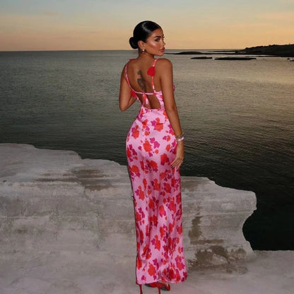 Pretty Mermaid Spaghetti Straps Satin Printed Backless Long Prom Dress,Party Dress,Formal Evening Dress GG4130