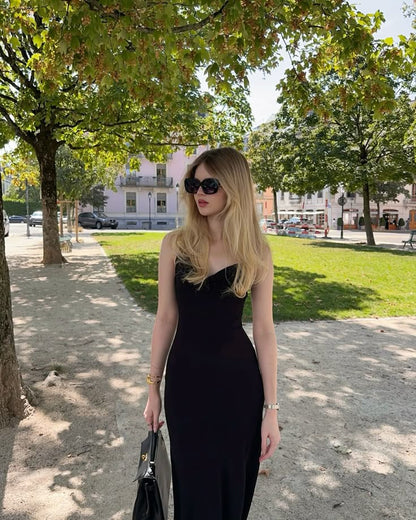 Sheath Mermaid Spaghetti Straps Black Satin Long Prom Dress,Party Dress,Formal Evening Dress GG4135