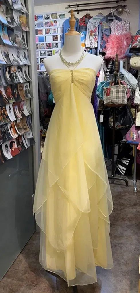 Elegant A Line Pastel Yellow Strapless Chiffon Long Prom Dress,Party Dress,Formal Evening Dress GG4138