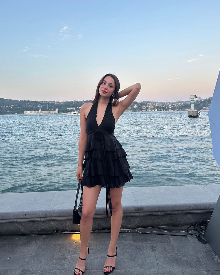 Black A Line Halter Satin Tiered Short Homecoming Dress,Summer 17th Birthday Dress GG4139