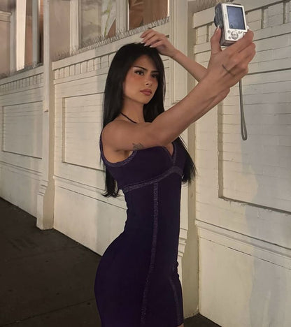 Purple Mermaid V Neck Satin Short Homecoming Dress,Summer 20th Birthday Dress GG4140