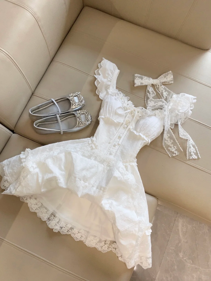 Pretty A Line Sweetheart White Satin Lace Short Homecoming Dress,Summer 18th Birthday Dress GG4161