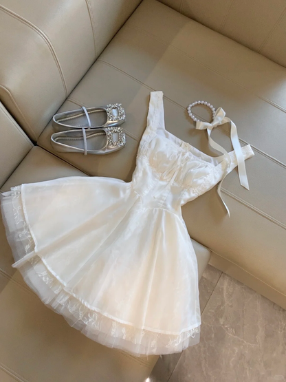 Chic A Line Square Satin Lace Tulle Short Homecoming Dress,Summer 18th Birthday Dress GG4164