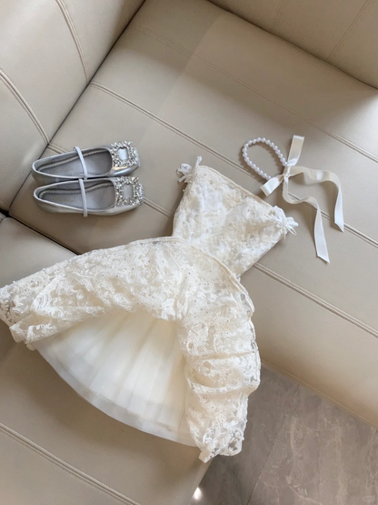 Sweet A Line Strapless Lace Beads Back With Bow Short Homecoming Dress,Summer 19th Birthday Dress GG4167