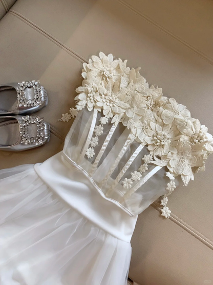 Chic A Line Strapless Satin Tulle Applique Short Homecoming Dress,Summer 19th Birthday Dress GG4169