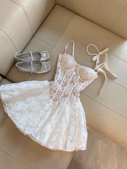 Princess A Line Spaghetti Straps Lace Short Homecoming Dress,Summer 20th Birthday Dress GG4172