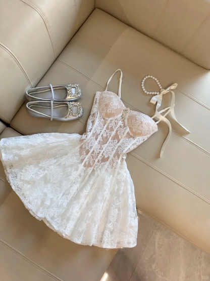 Princess A Line Spaghetti Straps Lace Short Homecoming Dress,Summer 20th Birthday Dress GG4172