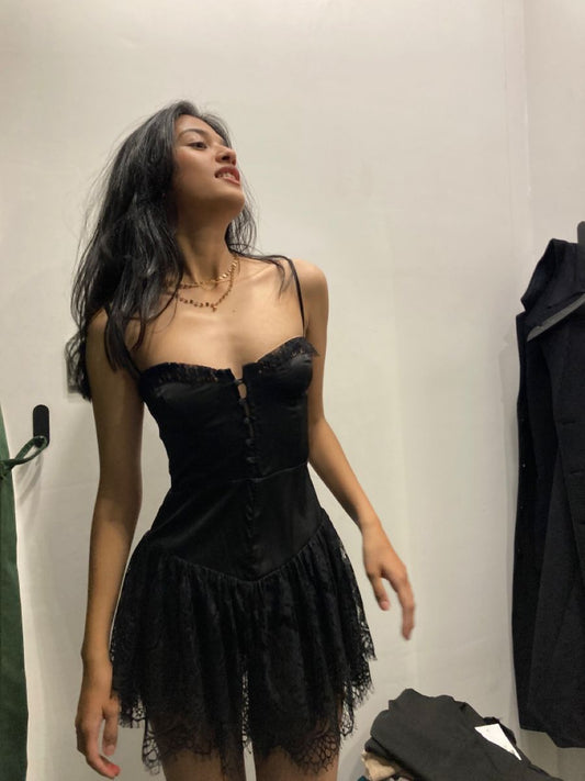 Elegant A Line Spaghetti Straps Black Satin Lace Short Homecoming Dress,Summer 20th Birthday Dress GG4173