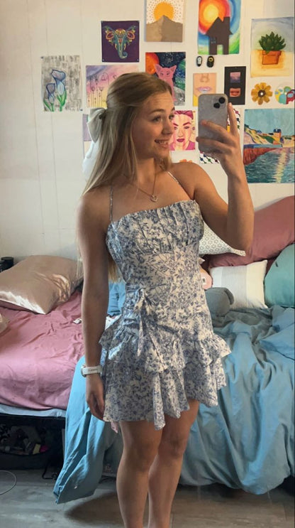 Unique A Line Halter Printed Satin Short Homecoming Dress,Summer 18th Birthday Dress GG4175