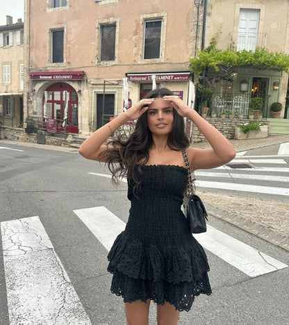 Classy A Line Strapless Black Satin Short Homecoming Dress,Summer 18th Birthday Dress GG4184