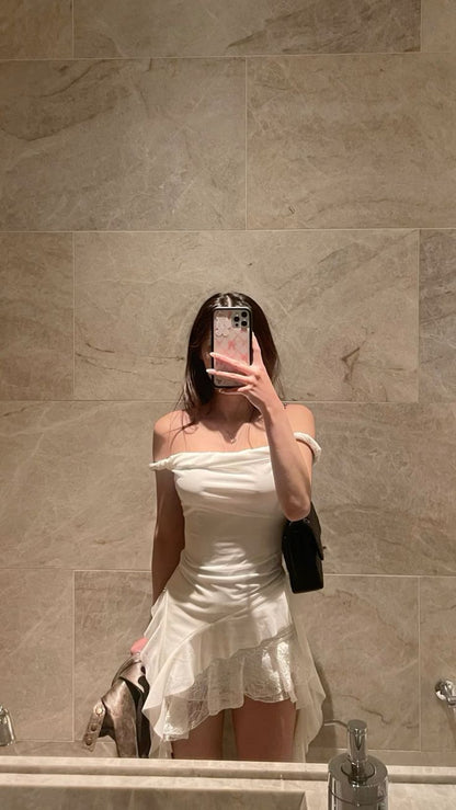 Pretty A Line Off The Shoulder Chiffon Lace Short Homecoming Dress,Summer 19th Birthday Dress GG4187