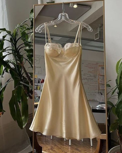 Elegant A Line Spaghetti Straps Satin Lace Short Homecoming Dress,Summer 20th Birthday Dress GG4200