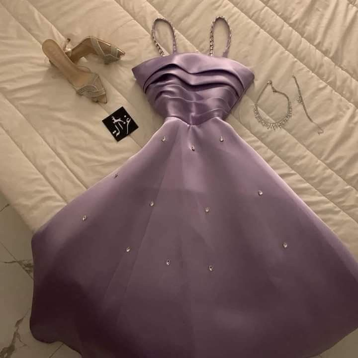 Dusty Purple A Line Spaghetti Straps Satin Beads Long Prom Dress,Party Dress,Formal Evening Dress GG4215