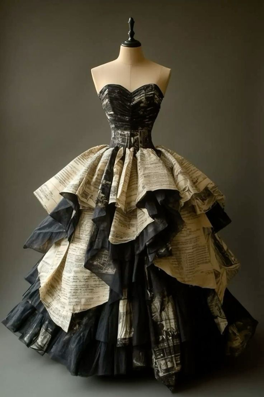 Vintage Ball Gown Strapless Satin Printed Long Prom Dress,Party Dress,Formal Evening Dress GG4216