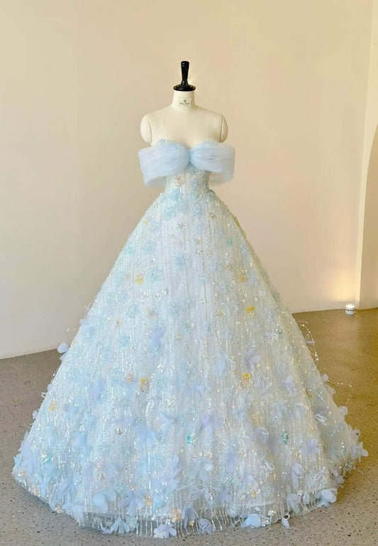 Exquisite Ball Gown Off The Shoulder Beading Sequin Tulle  Long Prom Dress, Evening Dress GG422