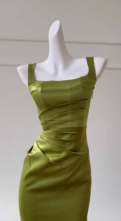 Classy Mermaid Square Satin Pleated Long Prom Dress,Party Dress,Formal Evening Dress GG4220