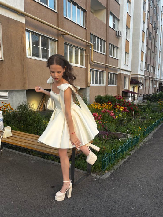 Elegant A Line Square Satin With Bow Straps Short Homecoming Dress,Summer 16th Birthday Dress GG4223