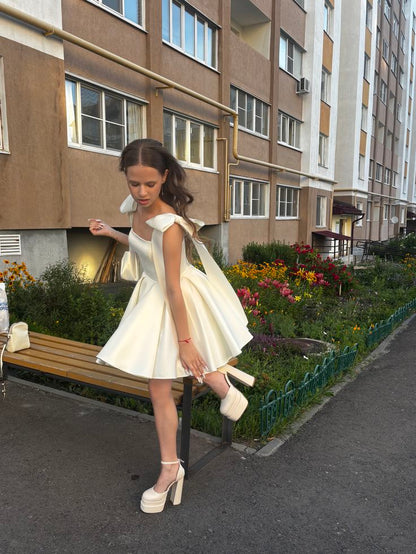 Elegant A Line Square Satin With Bow Straps Short Homecoming Dress,Summer 16th Birthday Dress GG4223