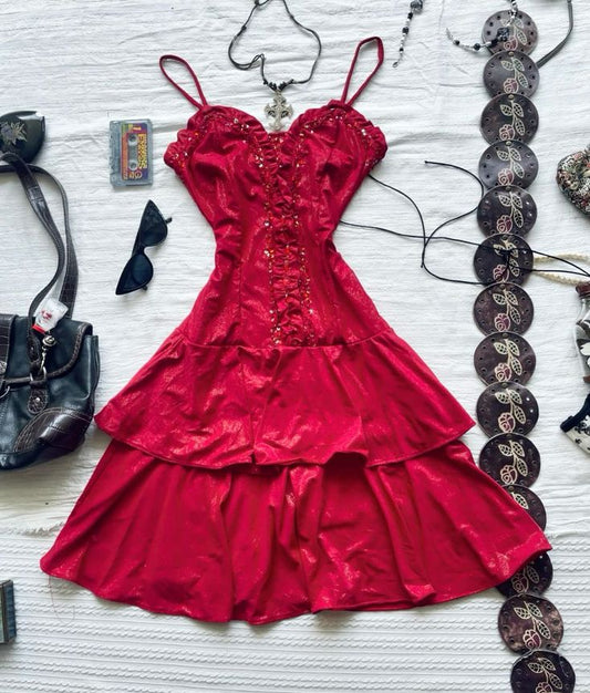 Chic A Line Spaghetti Straps Satin Sequin Tiered Short Homecoming Dress,Summer 18th Birthday Dress GG4241