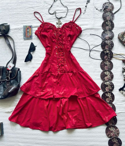 Chic A Line Spaghetti Straps Satin Sequin Tiered Short Homecoming Dress,Summer 18th Birthday Dress GG4241