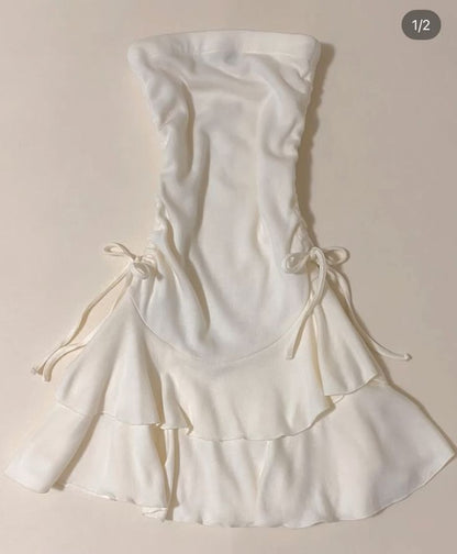 Simple A Line Strapless Satin Chiffon Short Homecoming Dress,Summer 17th Birthday Dress GG4268