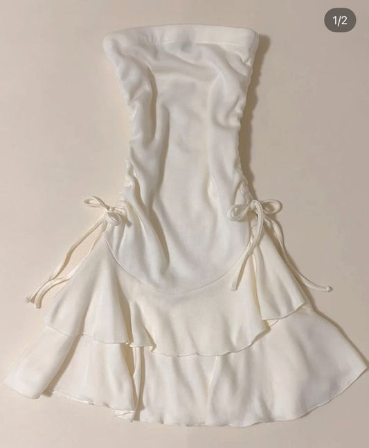 Simple A Line Strapless Satin Chiffon Short Homecoming Dress,Summer 17th Birthday Dress GG4268