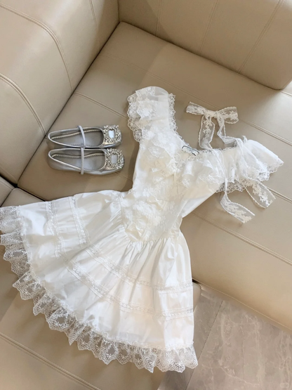 Sweet 16th White A Line U Neck Satin Lace Short Homecoming Dress,Summer Birthday Dress GG4274