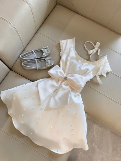 Princess 16th A Line U Neck Satin Bow Beads Short Homecoming Dress,Summer Birthday Dress GG4275