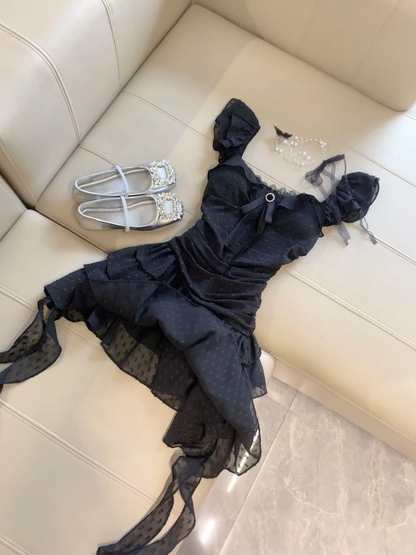 Unique A Line U Neck Black Chiffon Tiered Ruffles Short Homecoming Dress,Summer 17th Birthday Dress GG4278