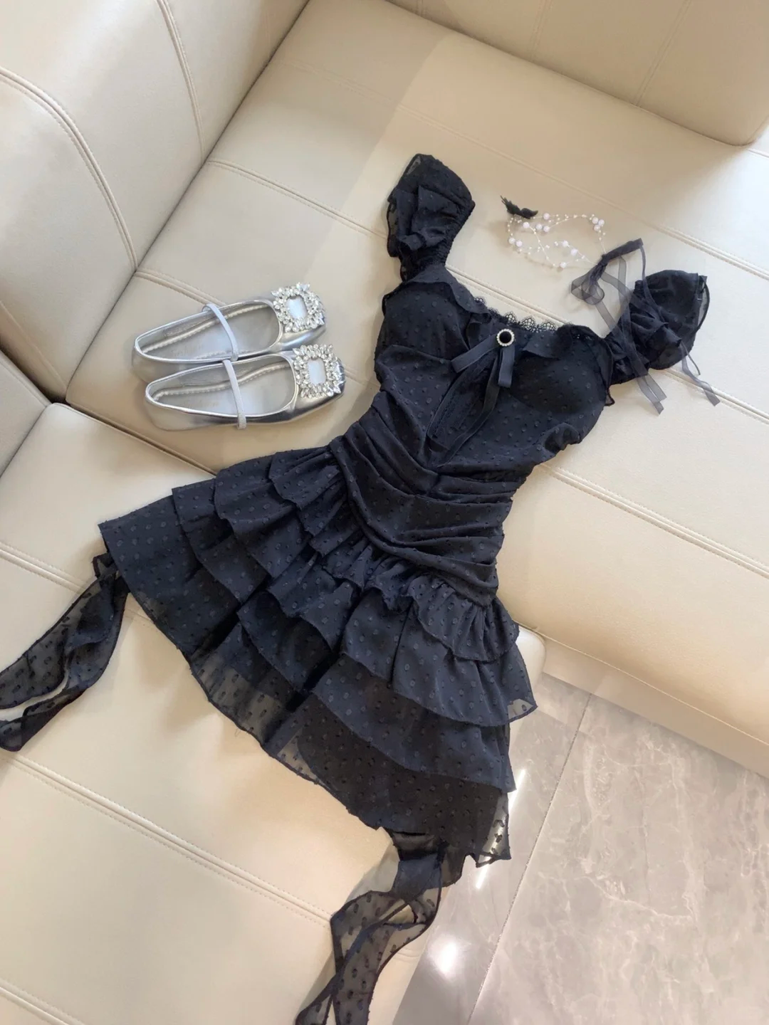 Unique A Line U Neck Black Chiffon Tiered Ruffles Short Homecoming Dress,Summer 17th Birthday Dress GG4278