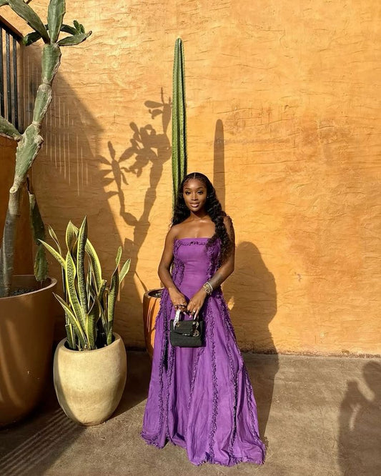 Unique A Line Strapless Purple Satin Long Prom Dress,Party Dress,Formal Evening Dress GG4284