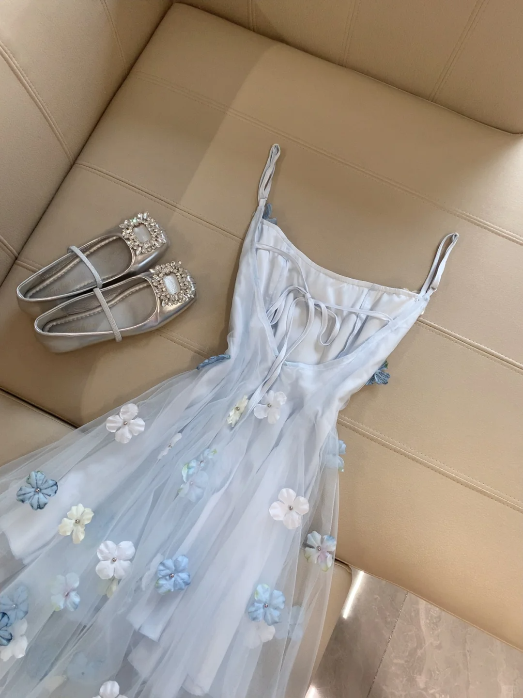 Pretty A Line Spaghetti Straps Satin Tulle Applique Long Prom Dress,Party Dress,Formal Evening Dress GG4294