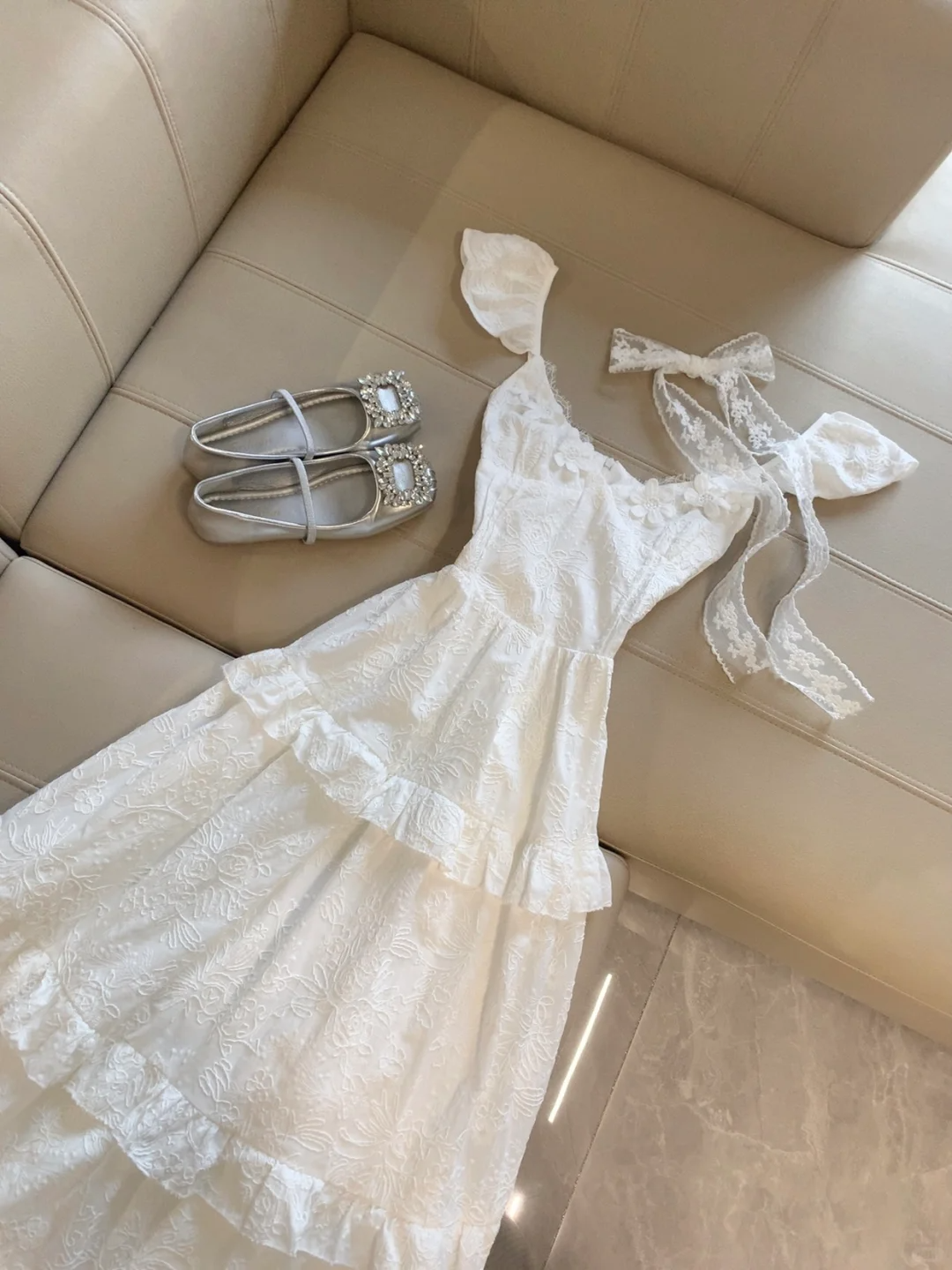 Classy A Line U Neck White Satin Lace Long Prom Dress,Party Dress,Formal Evening Dress GG4295