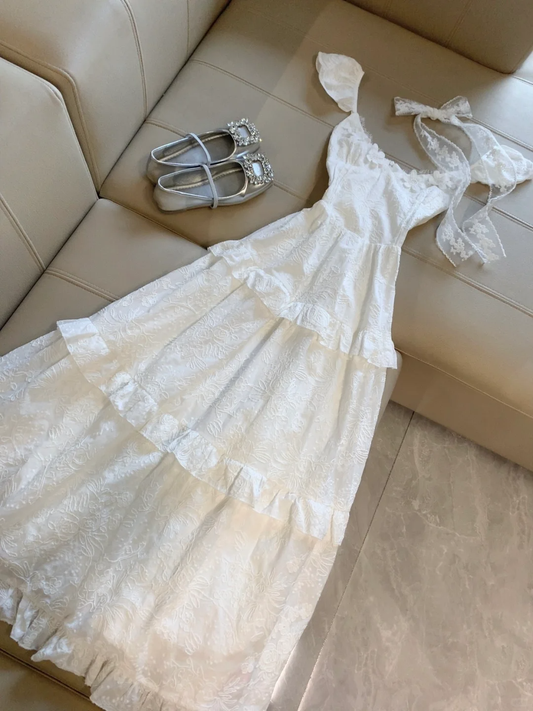 Classy A Line U Neck White Satin Lace Long Prom Dress,Party Dress,Formal Evening Dress GG4295