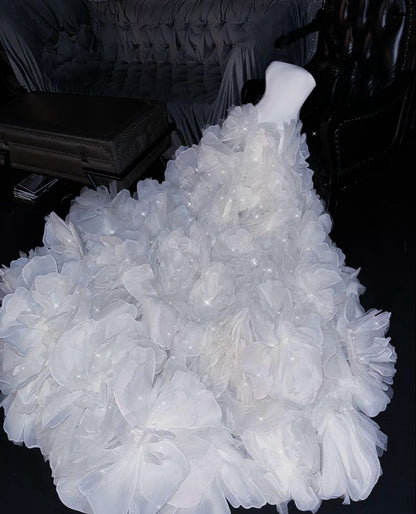 Stunning Ball Gown Strapless White Satin Long Prom Dress,Wedding Dress,Formal Evening Dress GG4299