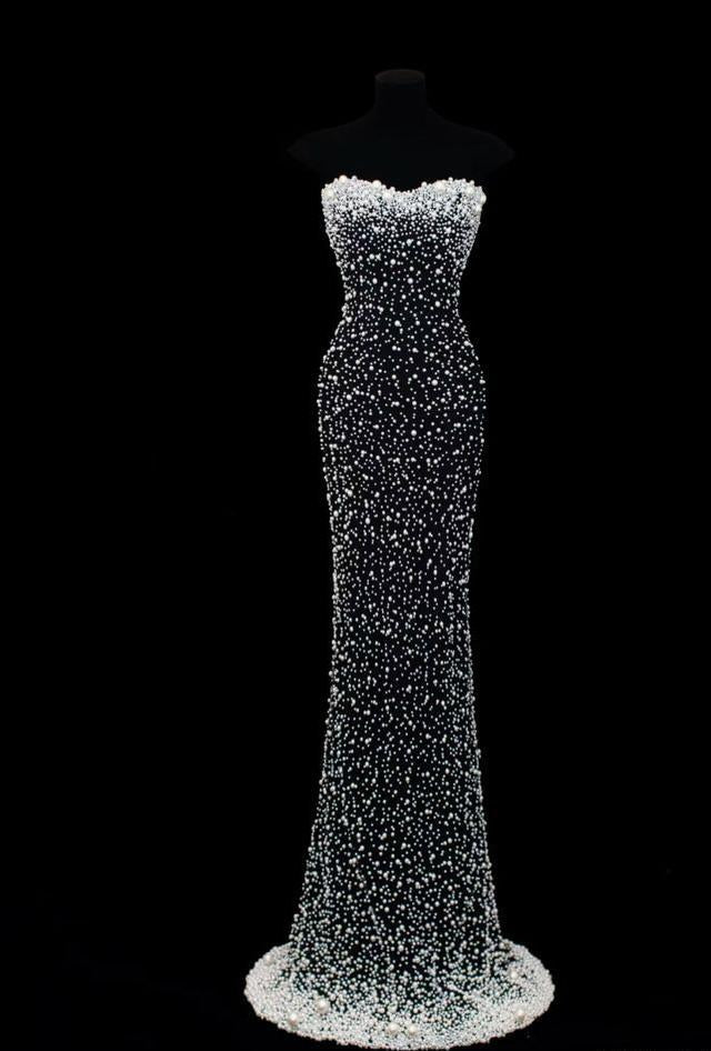 Unique Mermaid Strapless Satin Beads Long Prom Dress,Party Dress,Formal Evening Dress GG4300