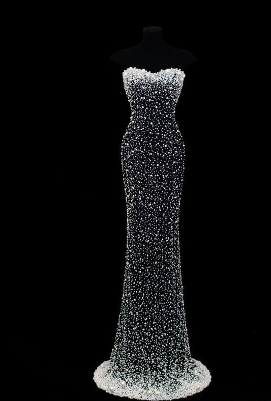 Unique Mermaid Strapless Satin Beads Long Prom Dress,Party Dress,Formal Evening Dress GG4300