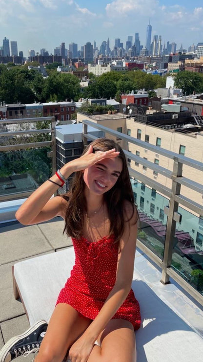 Retro A Line Red Spaghetti Straps Satin Polka Dots Short Homecoming Dress,Summer 19th Birthday Dress GG4304