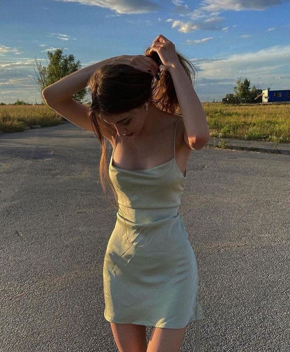 Classy Mermaid Spaghetti Straps Satin Short Homecoming Dress,Summer 20th Birthday Dress GG4307