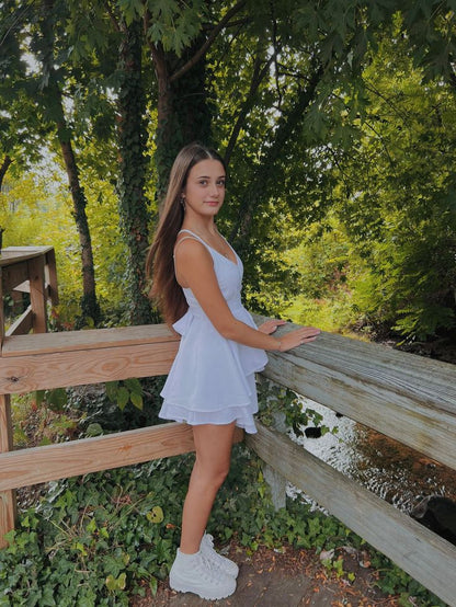 Elegant A Line Spaghetti Straps White Chiffon Short Homecoming Dress,Summer 18th Birthday Dress GG4317