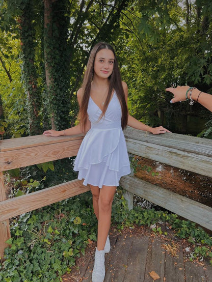 Elegant A Line Spaghetti Straps White Chiffon Short Homecoming Dress,Summer 18th Birthday Dress GG4317