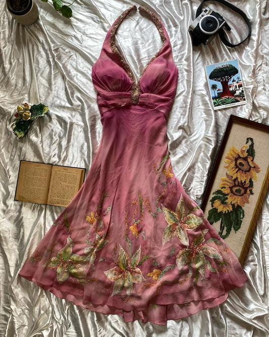 Vintage A Line Halter Chiffon Applique Short Homecoming Dress,Summer 20th Birthday Dress GG4321