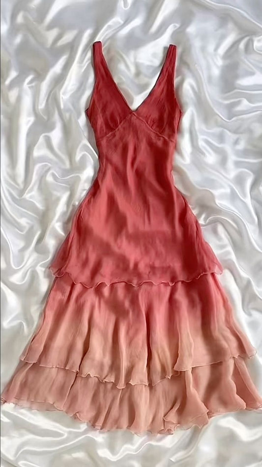 Chic Gradient A Line V Neck Chiffon Tiered Short Homecoming Dress,Summer 20th Birthday Dress GG4322