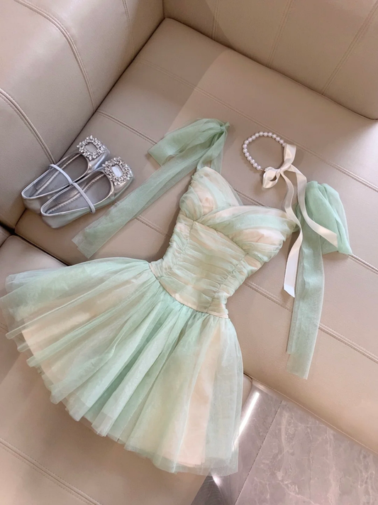 Chic A Line Sweetheart Satin Tulle Short Homecoming Dress,Summer 17th Birthday Dress GG4330