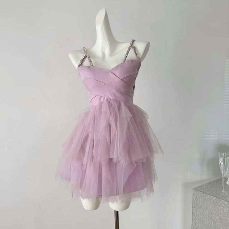 Unique A Line Beads Spaghetti Straps Satin Tulle Short Homecoming Dress,Summer 17th Birthday Dress GG4353