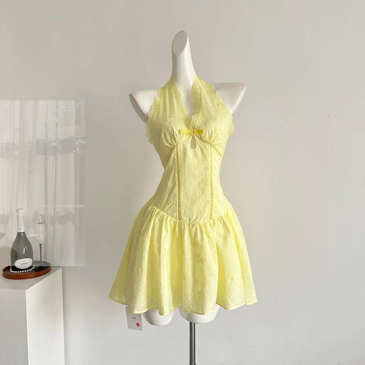 Yellow A Line Halter Satin Lace Short Homecoming Dress,Summer 17th Birthday Dress GG4359