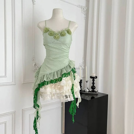 Gorgeous A Line Spaghetti Straps Satin Lace With Ruffles Flower Short Homecoming Dress,Summer 17th Birthday Dress GG4361