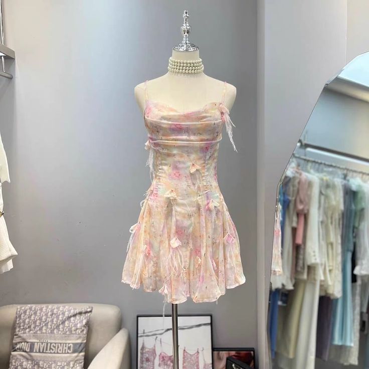 Fairy A Line Spaghetti Straps Printed Satin Short Homecoming Dress,Summer 18th Birthday Dress GG4363