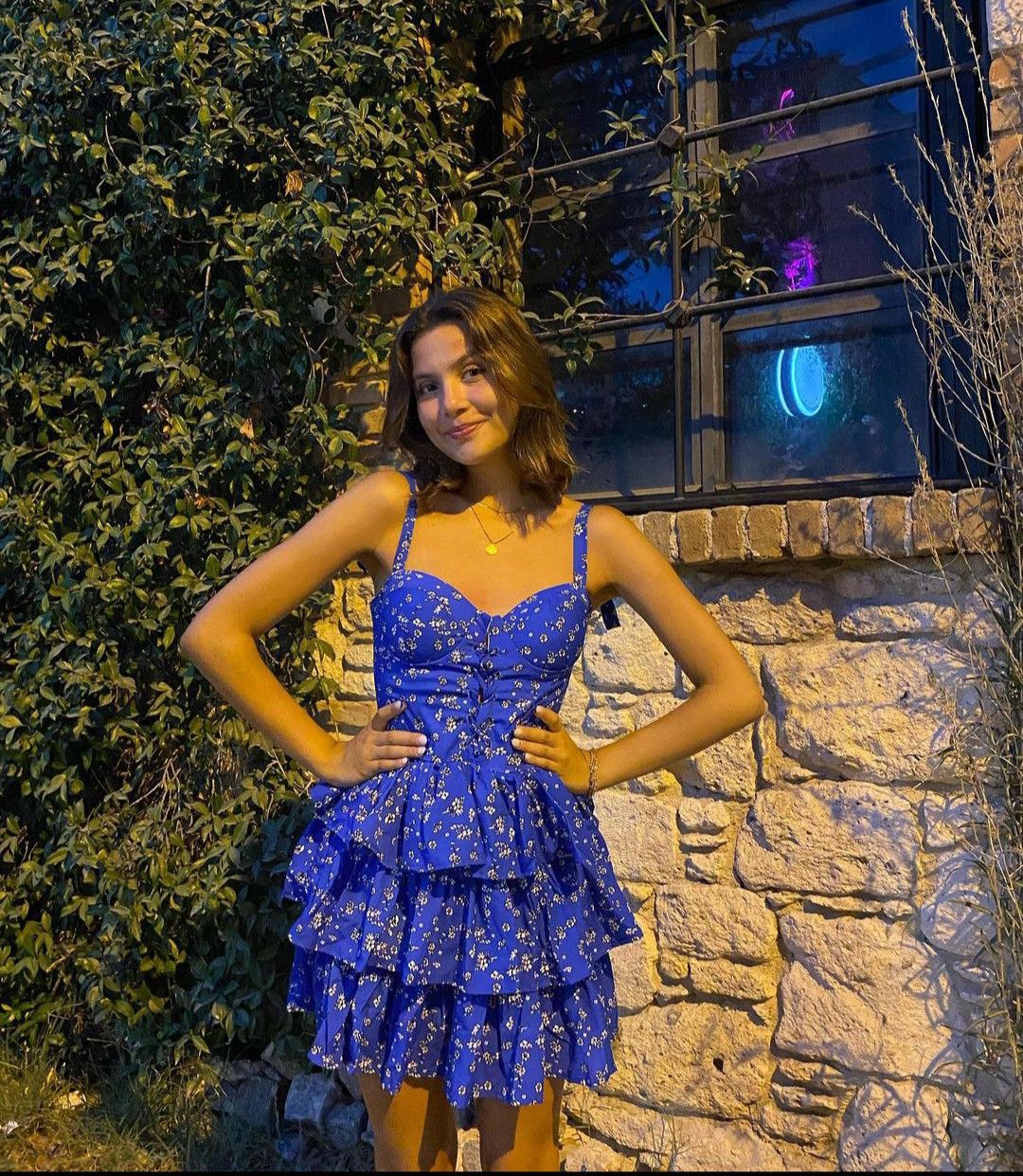 Chic A Line Spaghetti Straps Printed Satin Tiered Short Homecoming Dress,Summer 18th Birthday Dress GG4368